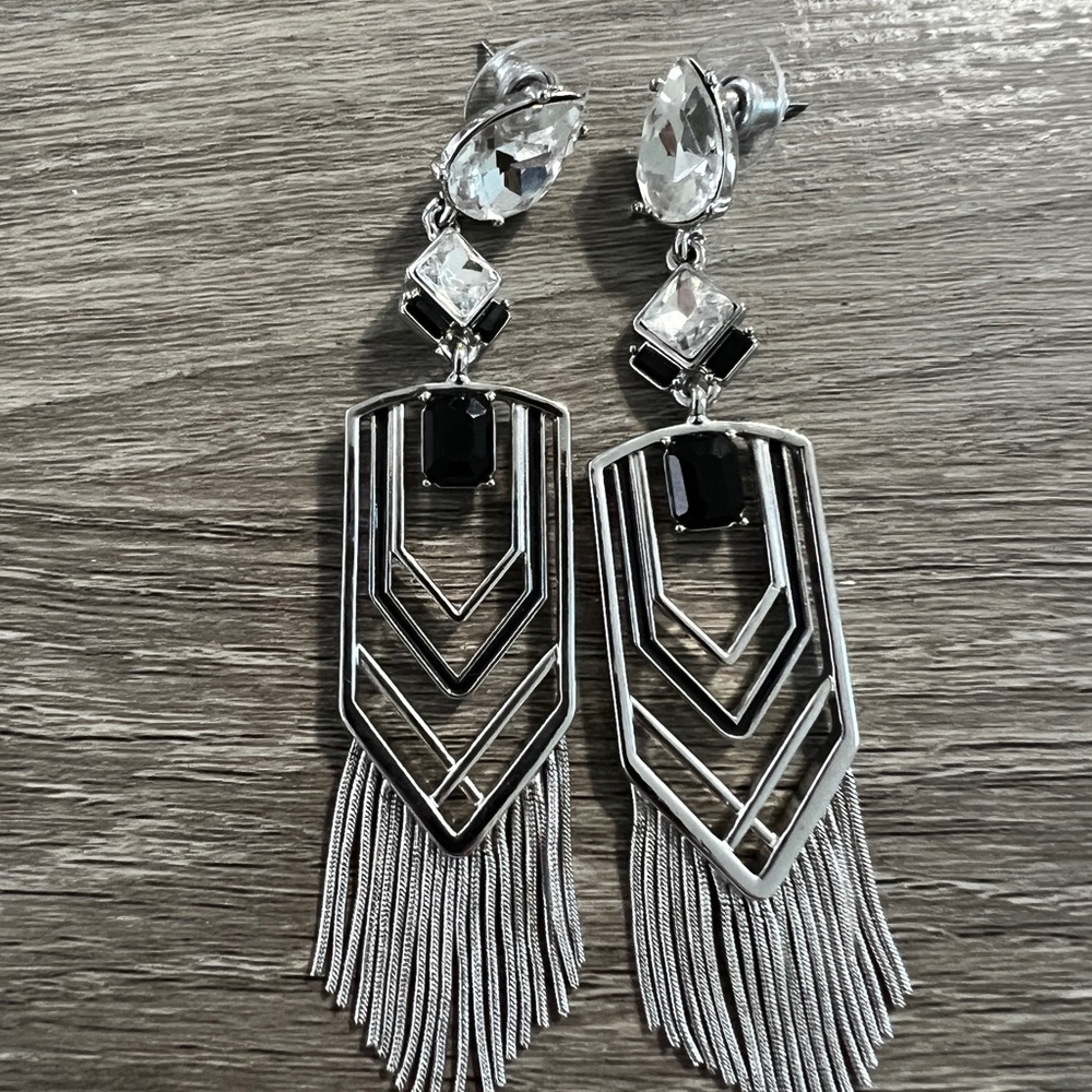 Express Silver and Black Fringe Earrings